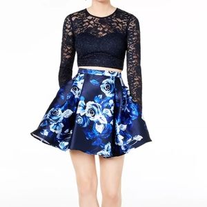 Royal blue floral skirt set